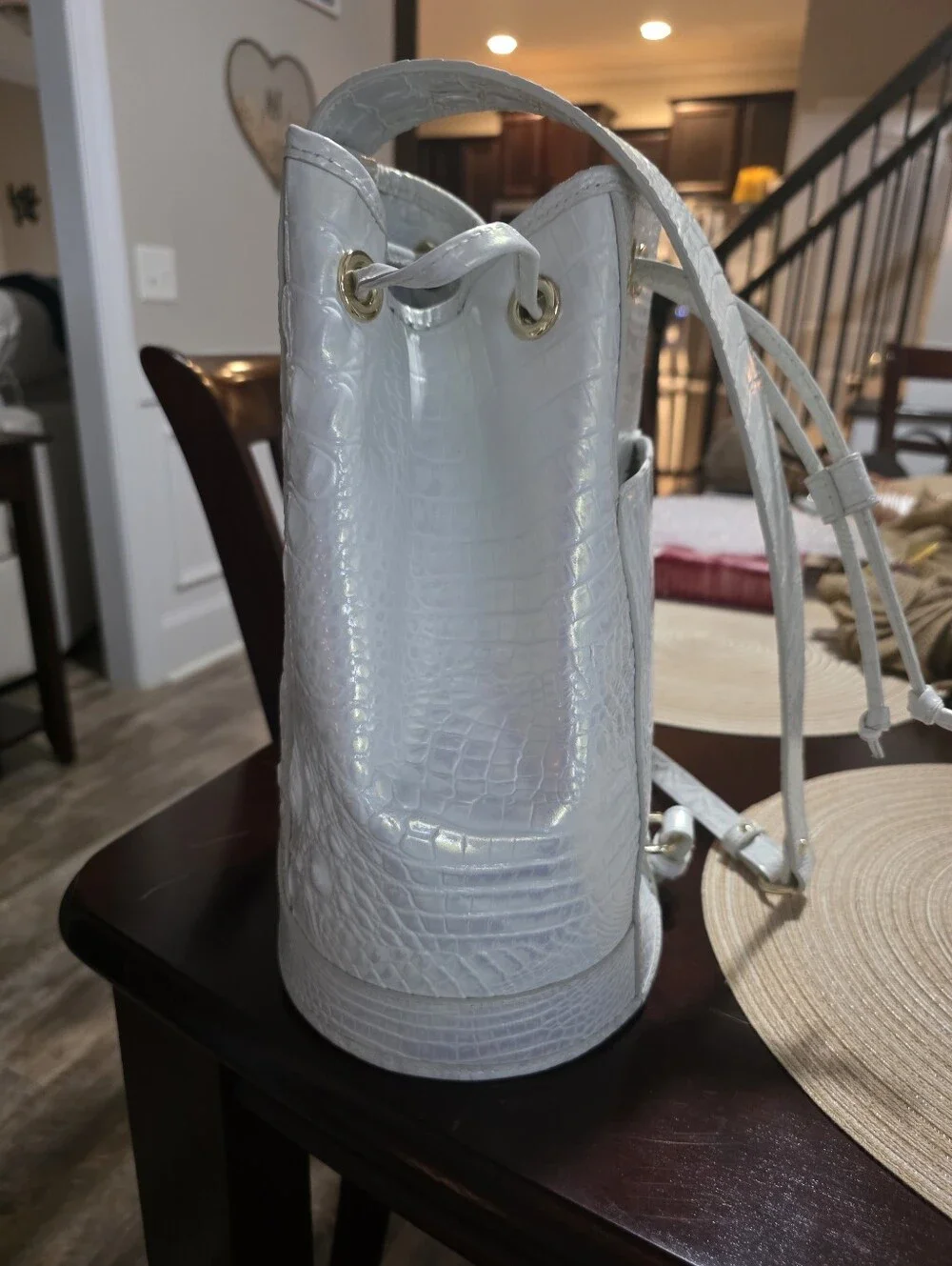 Abrand White Croc-Embossed Backpack